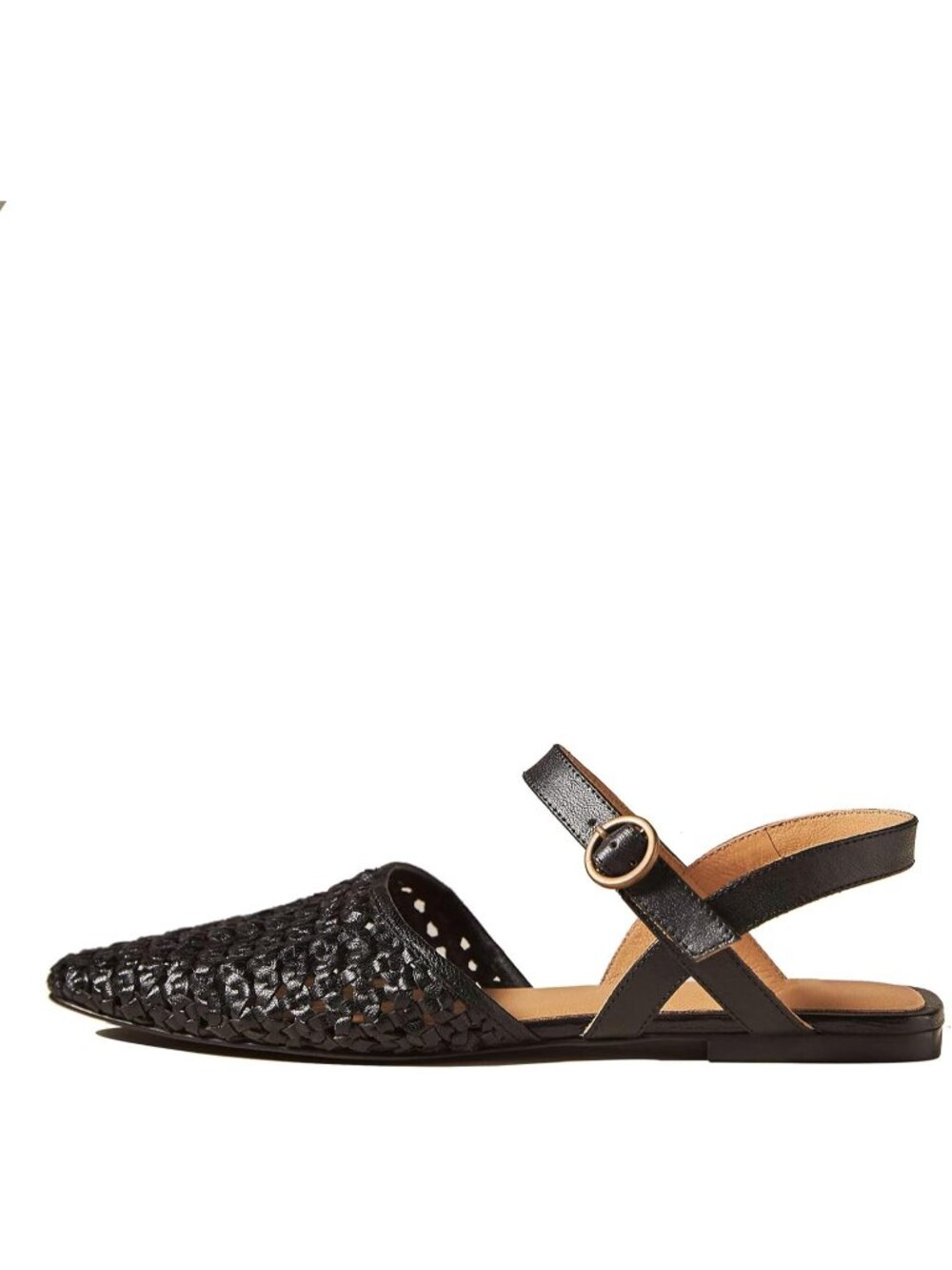 Women's Black Closed Toe Square Toe Ankle Strap Buckle Closure Braided Sandals